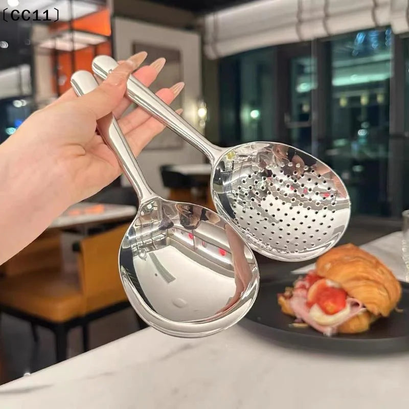 Stainless Steel Serving Spoon Restaurant Public Use Filtering Soup Qme