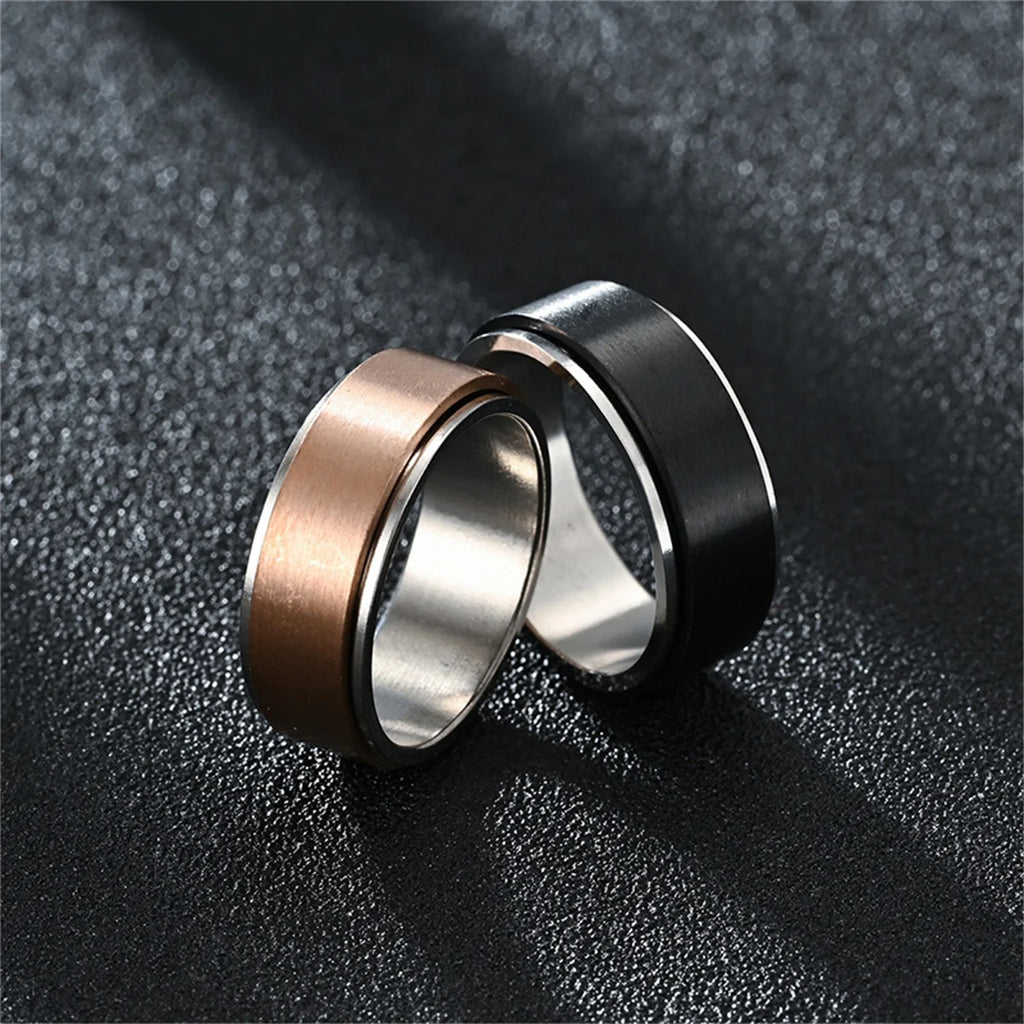 Cool Anxiety Fidget Spinner Rings Black Silver Gym Stainless Steel Spinning Rotating Mood Ring Men Women Anti Stress Jewelry Qme
