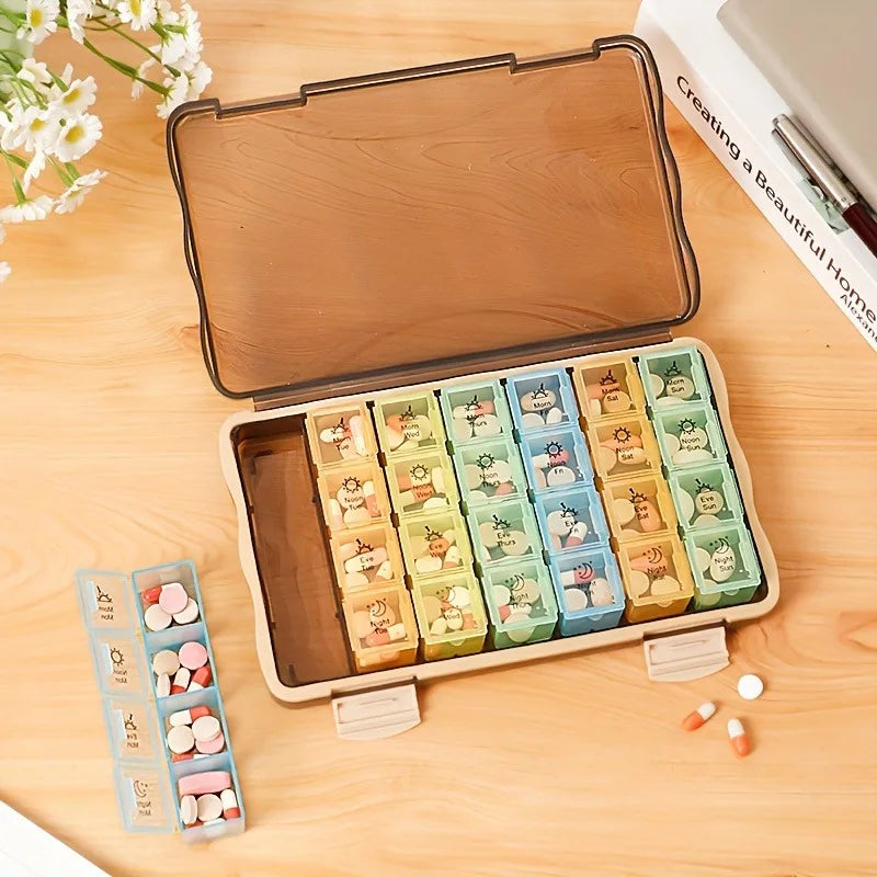 7-Day Pill Organizer with 4 Times Daily Morning/Noon/Night/Bedtime-Travel-Friendly Weekly Medication Planner Portable Pill Case Qme