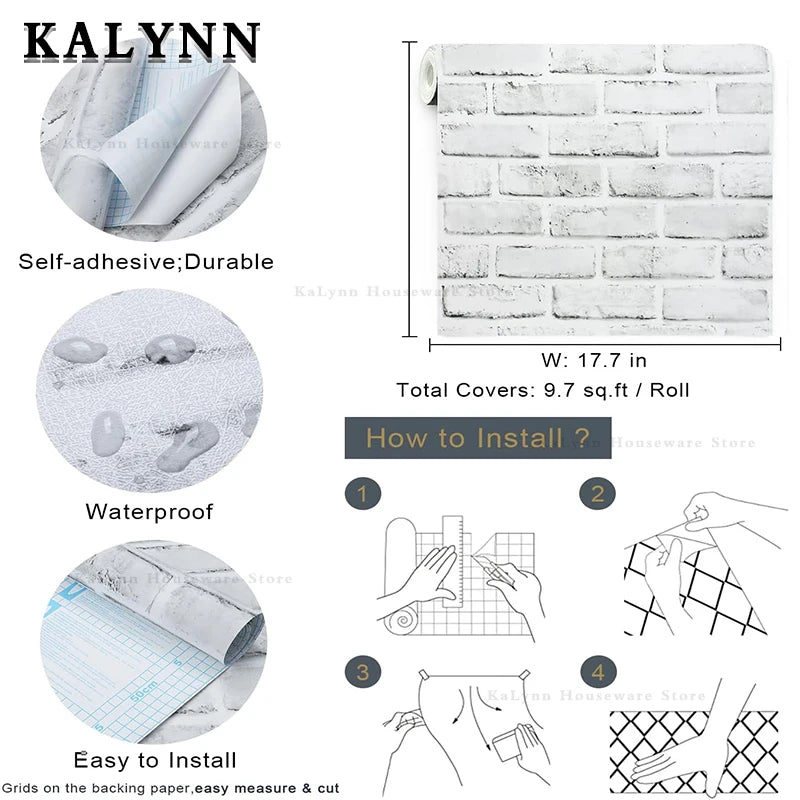 Brick Wallpaper Peel Stick Self-adhesive Wall Paper Grey Contact Pape Qme