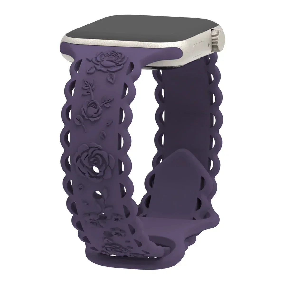 Engraved Floral Strap for Apple Watch Ultra2 49mm 45 44 42 41 40mm 38mm Silicone Band for IWatch Series 9/8/7/6/5/4/3/2/SE Ultra Qme Cherry 02 42mm 44mm 45mm 49mm