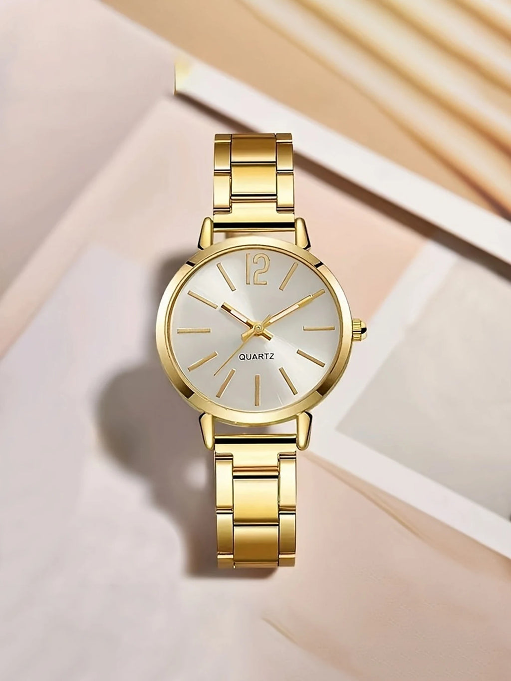 5-piece fashionable, elegant, and minimalist ladies' quartz watch set with round dial and exquisite design Qme