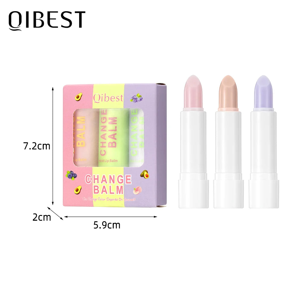QIBEST Color Changing Lip Balm Makeup Sets Moisturizing Colorless Pink Orang Tinted Lipstick Lasting Lip Stain Cosmetic Lip Care Qme