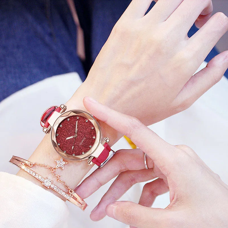 1pc Rhinestone Decor Round Pointer Quartz Watch & 1pc Bracelet Fancy Women Watches Jewelry Sophisticated And Stylish Women Watch Qme