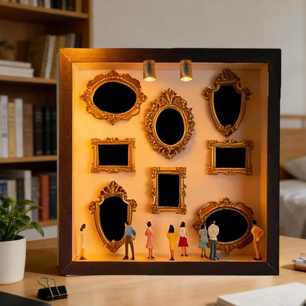 Mini Museum Display Wooden Miniature Miniature Museum with Figurines for Home Decor DIY Adults Craft Wall Library Room Birthday Qme