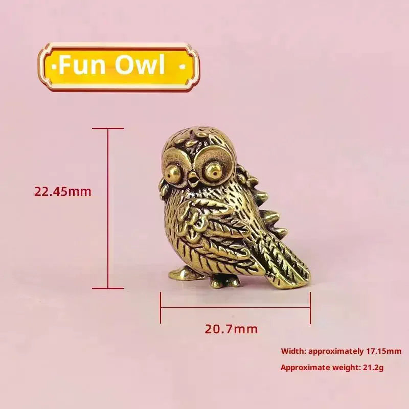 1Pcs Retro Bird Animal Figurines Mini Owl Statue Metal Brass Tea Pet Table Ornament Home Decoration Accessories Miniatures Craft Qme