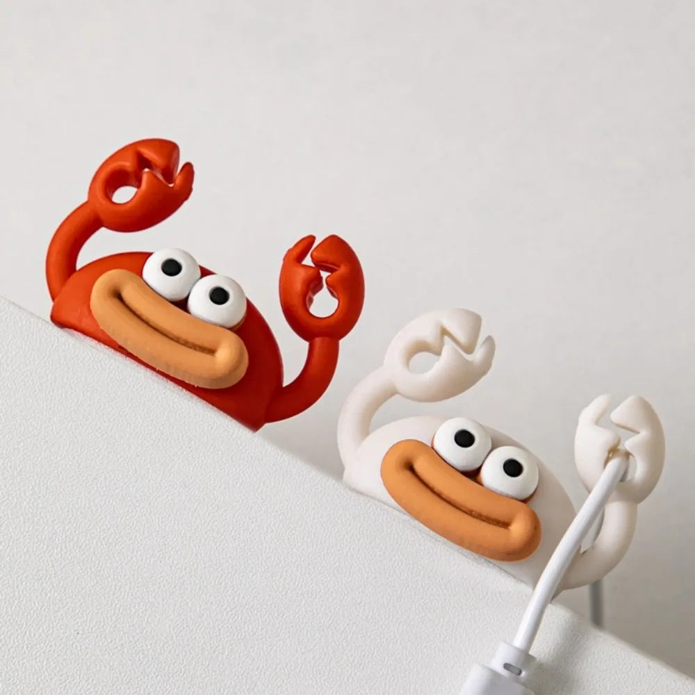 Cartoon Crab Cable Holder Self-Adhesive Fixing USB Cable Management ClipHome Office Desk Decoration Silicone Cable Organizer Qme