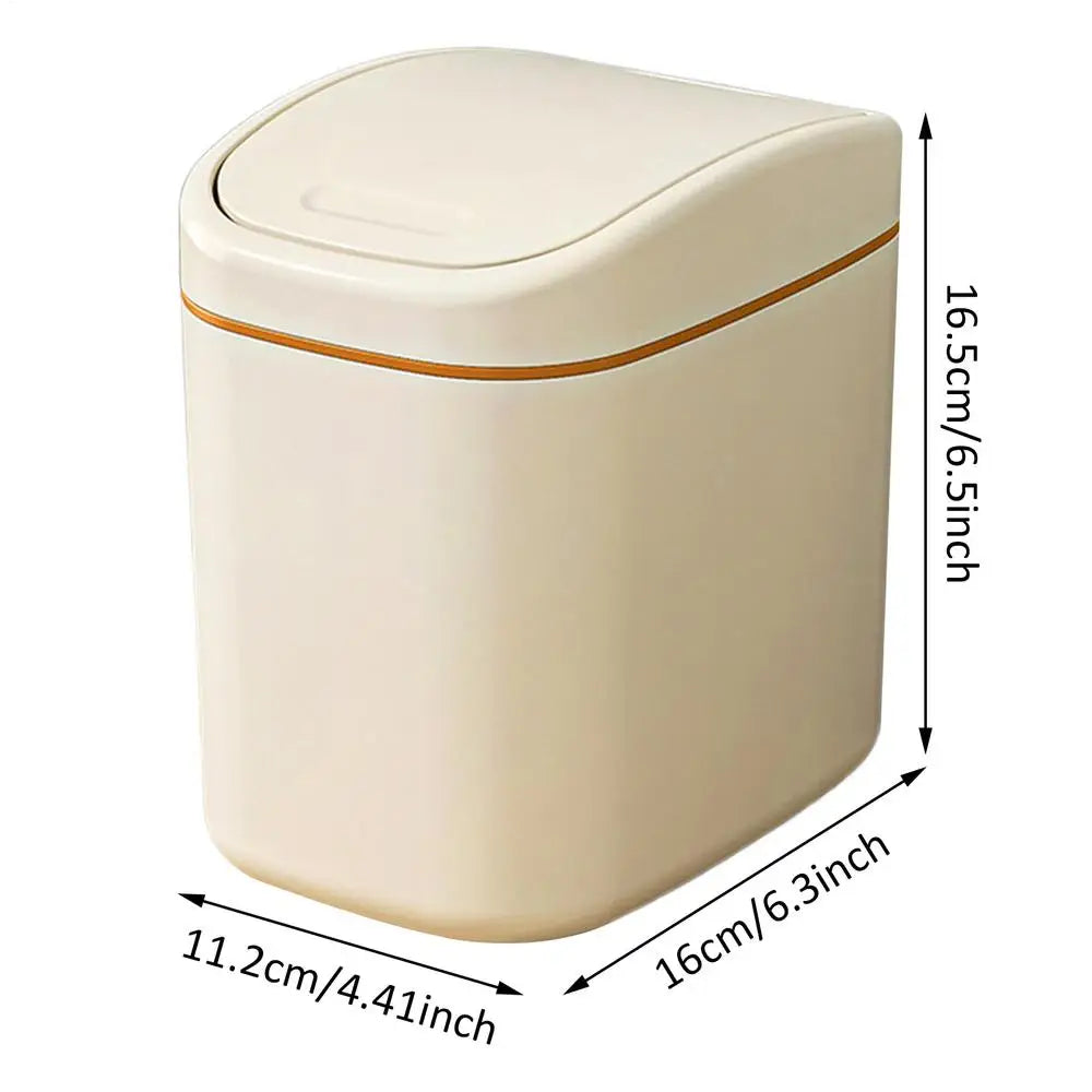 Desktop Trash Bin with Lid Multi-Functional Table Wastebasket Garbage Can Dustbin Wastebasket Trash Can Dispenser for Bathroom Qme Creamy