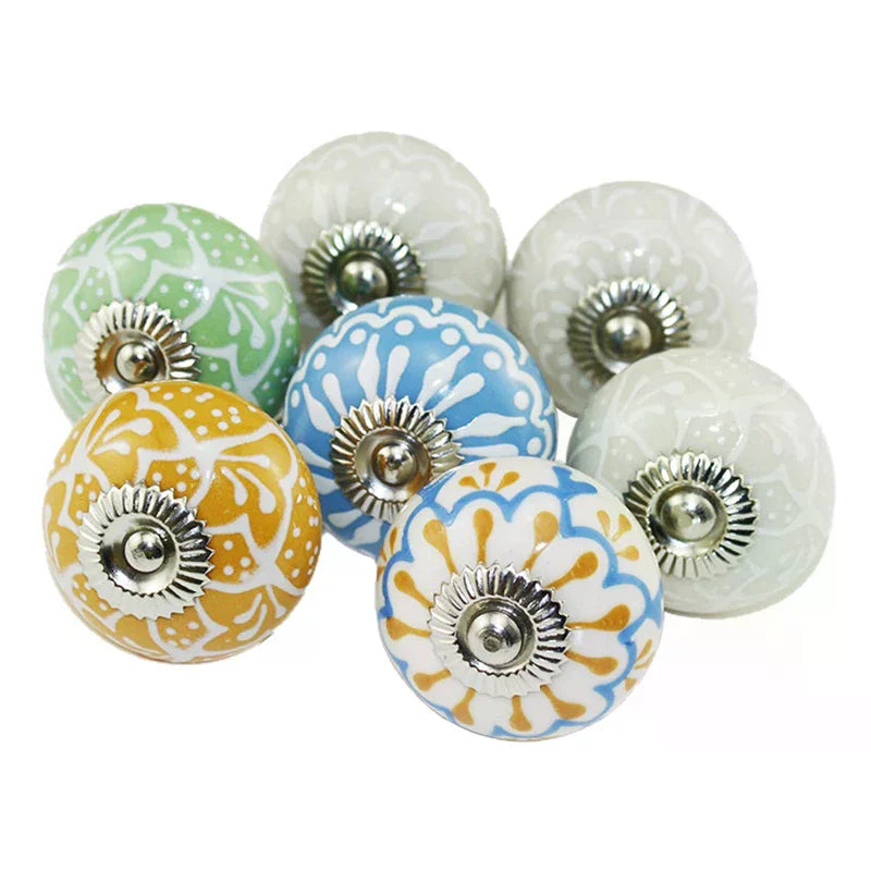 1PCS Multicolor Ceramic Knobs For Cupboard Cabinet Dresser And Furniture Antique Floral Drawer Handle Pull Door Knob Qme