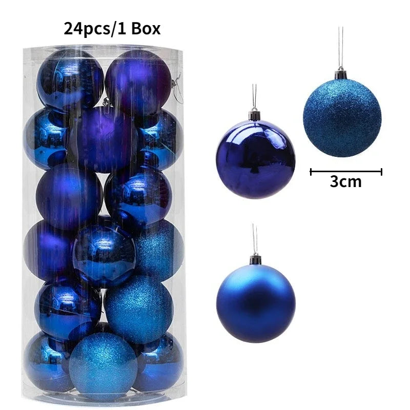24pcs Christmas Ball Christmas Tree Decoration Ornaments for Home Decor Halloween New Year Navidad Pendant Ball Accessories Qme royal blue-24pcs