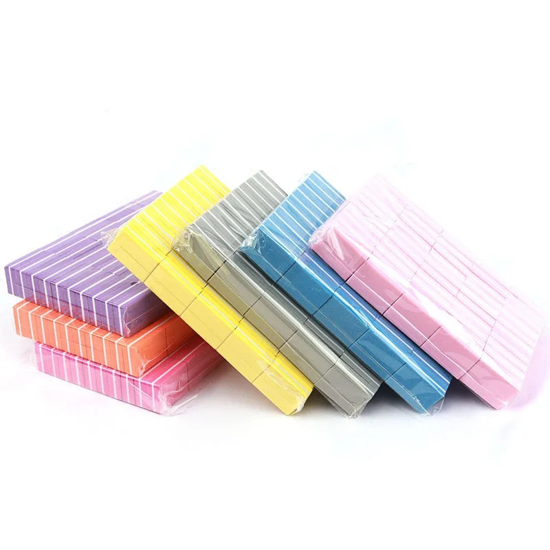 10/50/100pcs mix Double-sided Mini Nail File Blocks Colorful Sponge Nail Polish Sanding Buffer Strips Polishing Manicure Qme