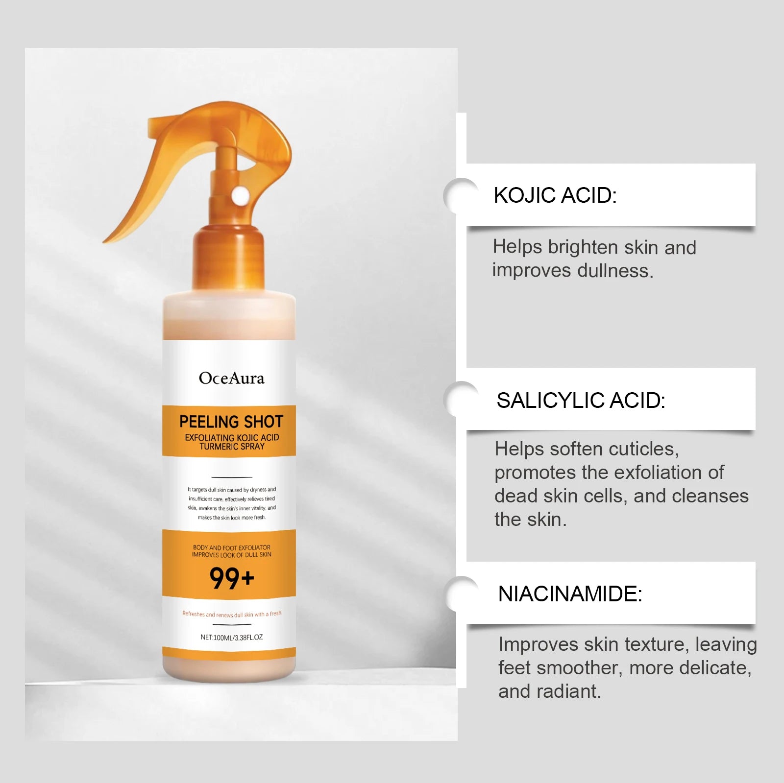 Body Keratin Care Kojic Acid Turmeric Spray Gently Exfoliating Peeling Solution Brightening Hydrating Skin Care All Skin Types Qme