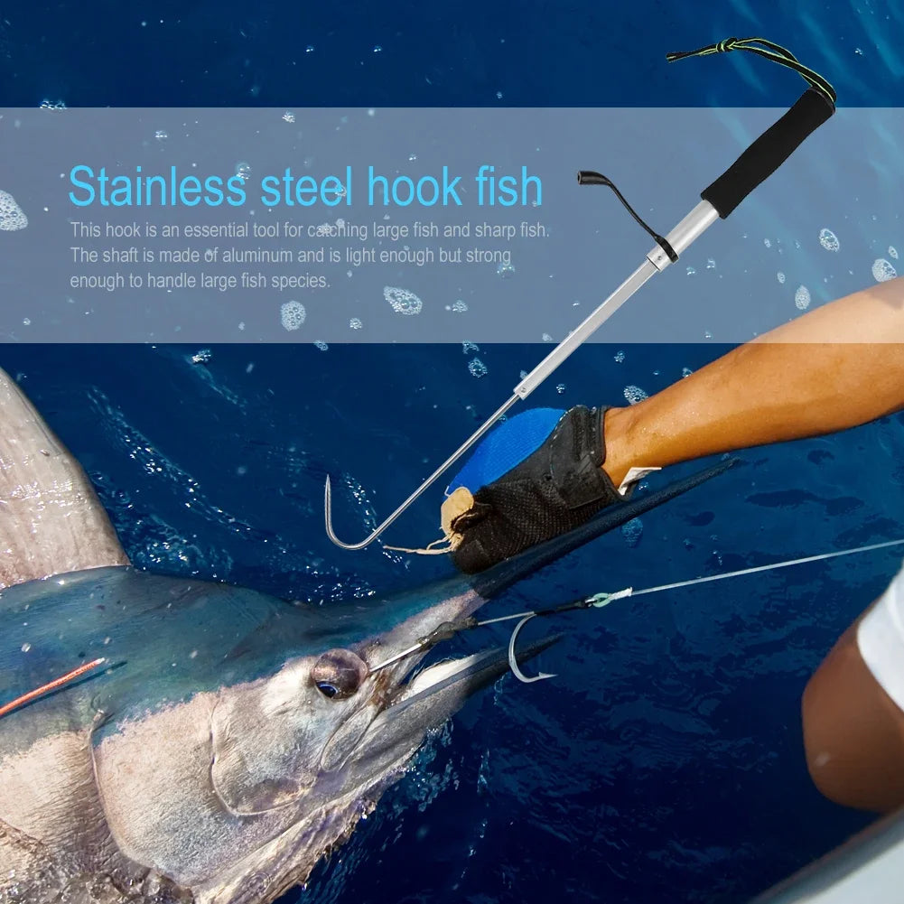 Telescopic Fish Gaff Stainless Steel Ice Sea Fishing Spear Hook Flexible Fishing Gaff Holder Spear Hook Gripper Tool Accessories Qme