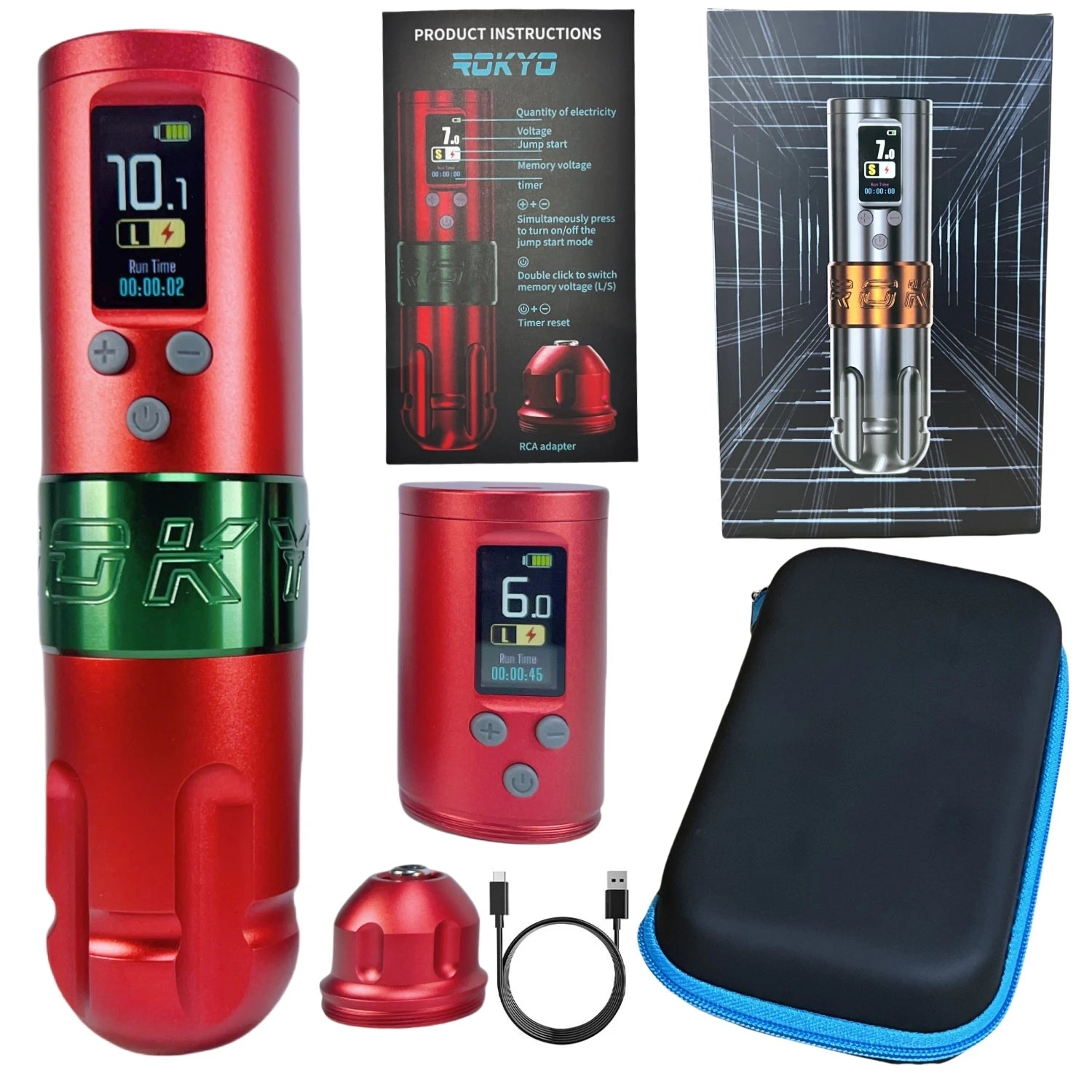 ROKYO Wireless Tattoo Machine Cartridge Pen Direct Drive Brushless Motor 4.0mm Stroke Battery Power For Liner Shading Tattoo Qme Red Dual Batteries