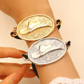 2PCS Boho Ethnic Western Cowboy Hat Rope Bracelet,Oval Texture Exaggerated Hand Jewelry for Vintage Statement Fashion Bangle Qme SilverGold-2PCS