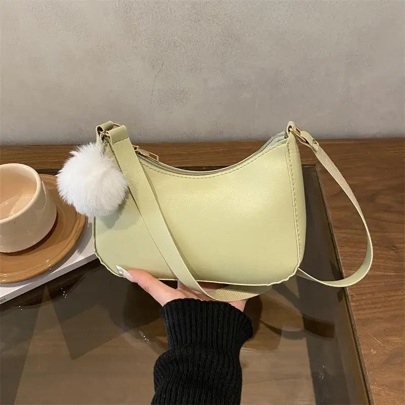 1Pcs Trendy And Simple Solid Color New Small Square Bag High Quality Fashion Single Shoulder Armpit Bag With Hairball Qme size1 F