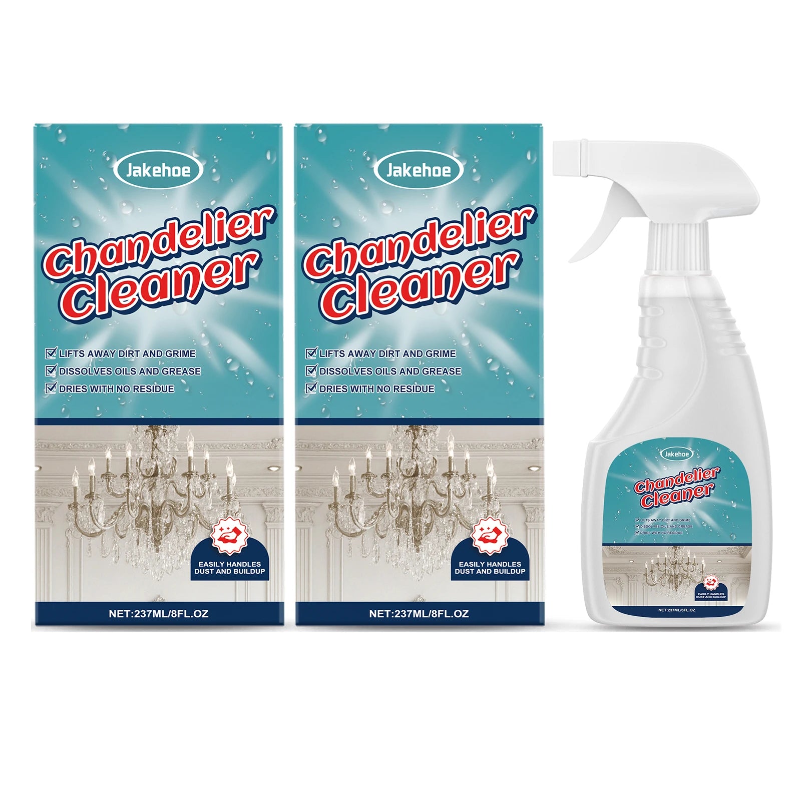 Chandelier Cleaning Spray Removing Dust Grime & Grease Restores Shine Polishing Household Crystal & Glass Light Fixture Cleaner Qme 2 x 237ML Boxed