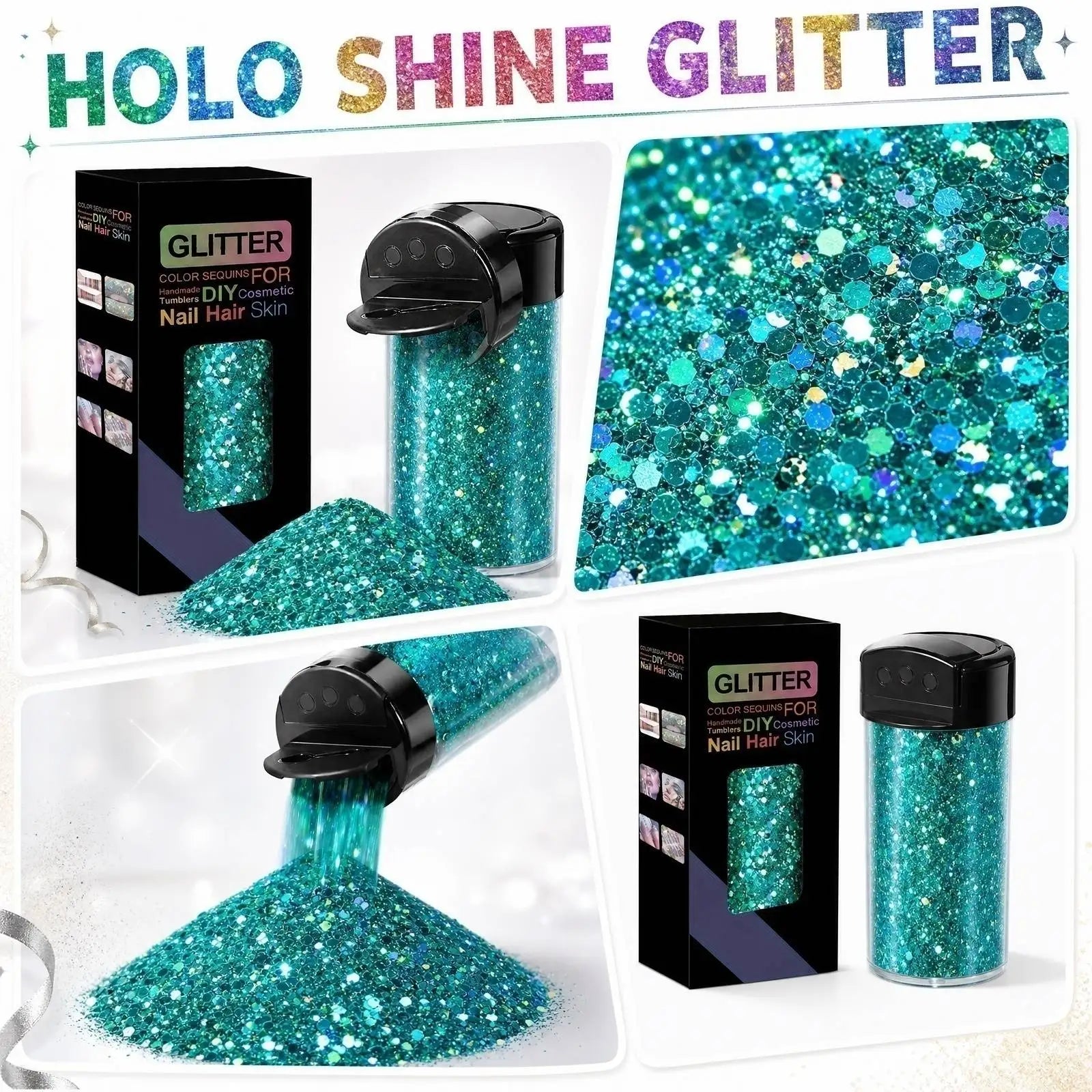 PET Flakes Mixed with Fine Gold Foil Glitter Body Face Eyes Nails DIY Makeup Supplies Halloween Christmas Party Decor Props Qme Light Green One Size