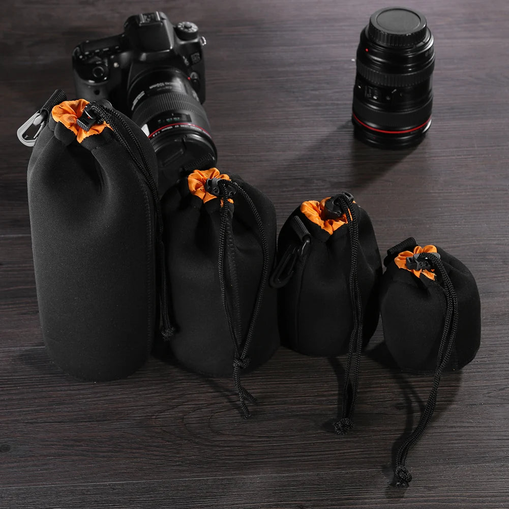 Camera Lens Case Water Resistant Lens Pouch for Digital SLR Camera Lens Bag Drawstring Protector Case Qme