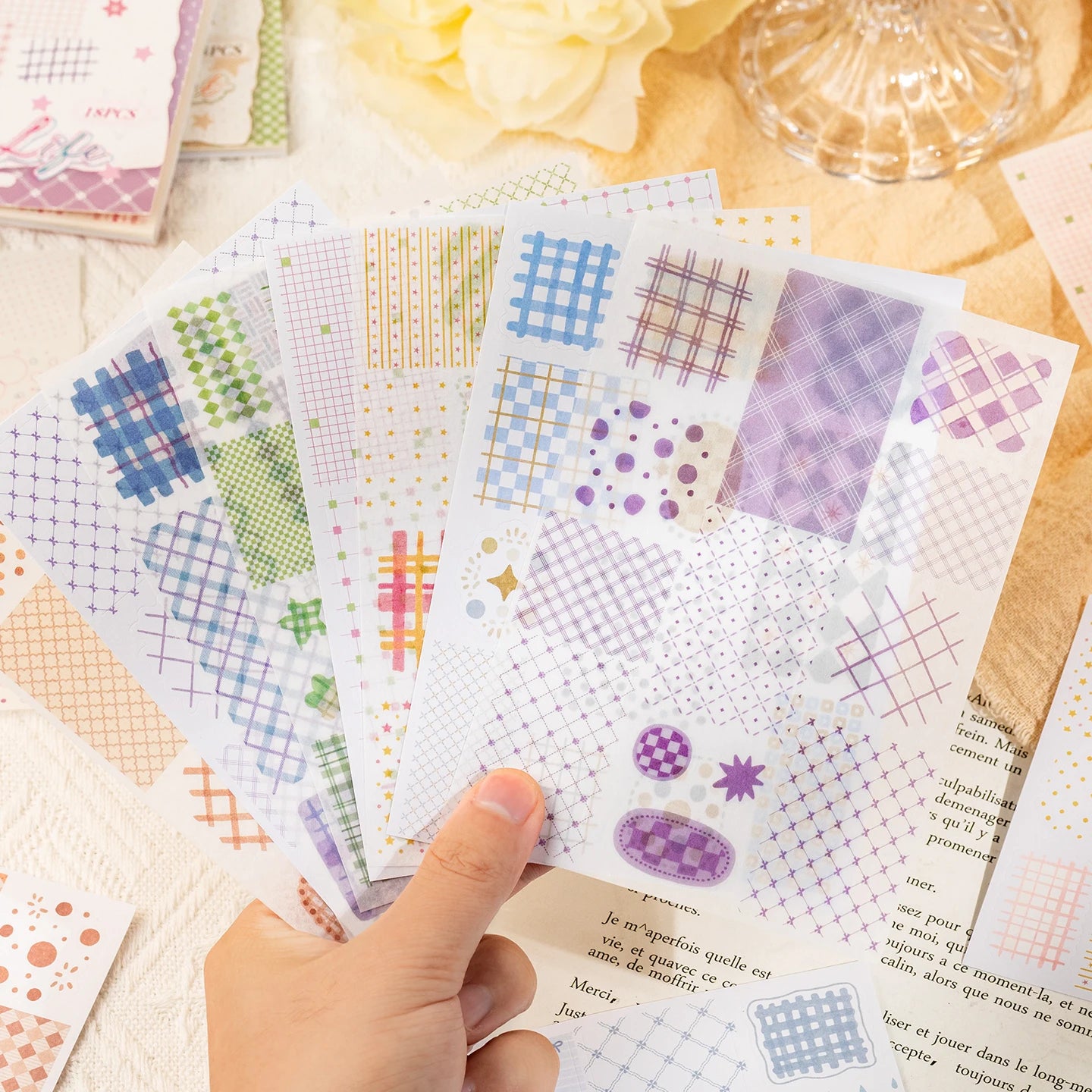 Cute Cartoon Grid Theme Die Cut Stickers Book - 18/36 Sheets Handmade Dairy Stickers Decorative Scrapbooking Japanese Stationery Qme