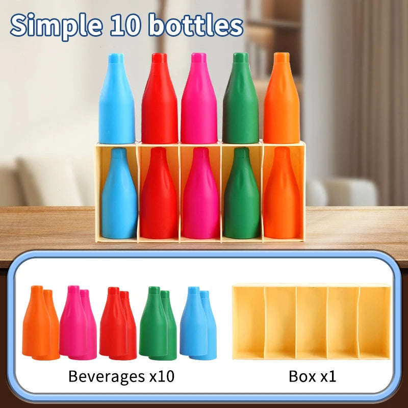 Children's Fun Beverages Color Match Toys 10/20bottles + Base,Early Guessing Memory Training Interactive Puzzle Qme A1