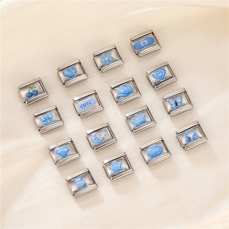 New Wholesale Women Men Moon Stars Heart Hat Bow Flowers Italian Charm Fit 9mm Stainless Steel Bracelet Drop Shipping Jewelry Qme