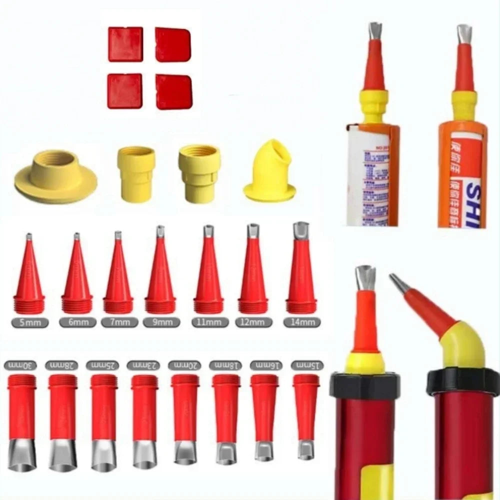 Stainless Steel Glue Gun Caulk Nozzle Applicator Suit with Base for Bathroom Kitchen Doors and Windows Gap Sealing Spray Nozzle Qme