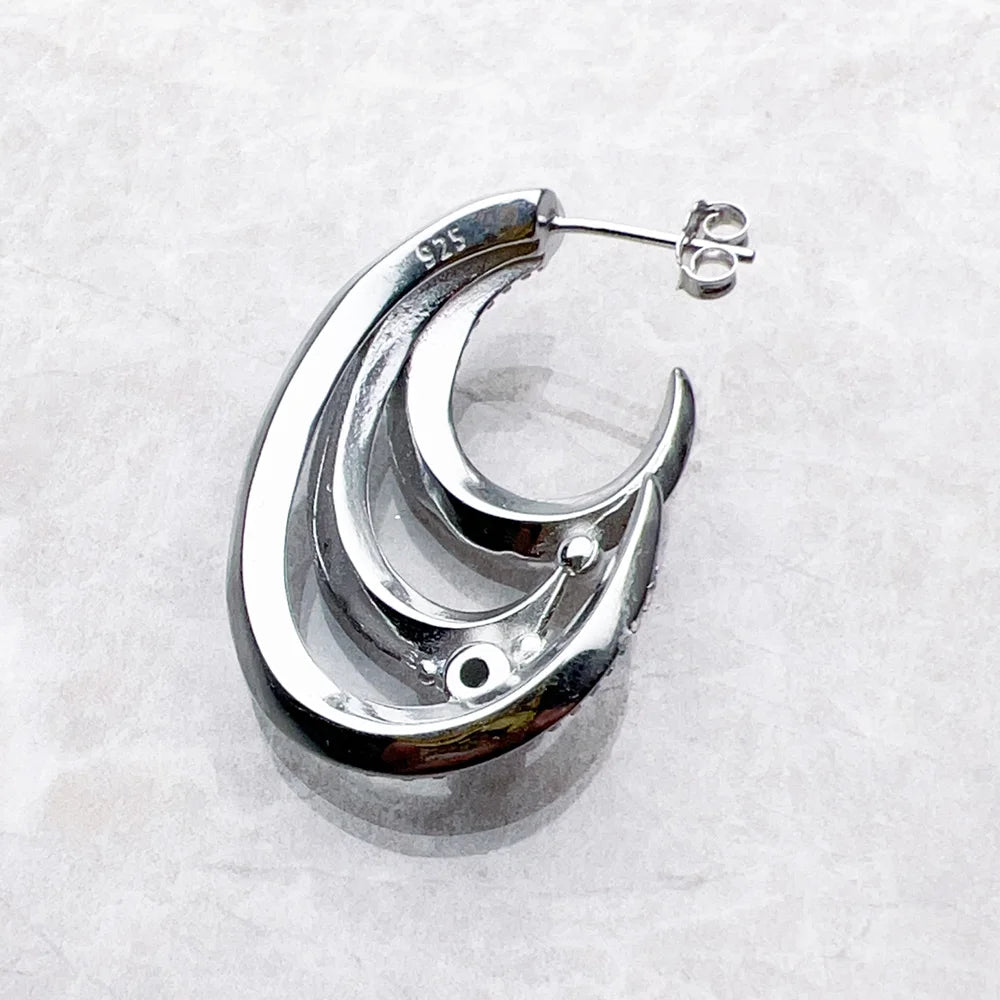 Creole Hoop Earrings Wave with Blue Stones Europe Style Fine Jewelry For Women Bohemia Gift In Solid 925 Sterling Silver Qme