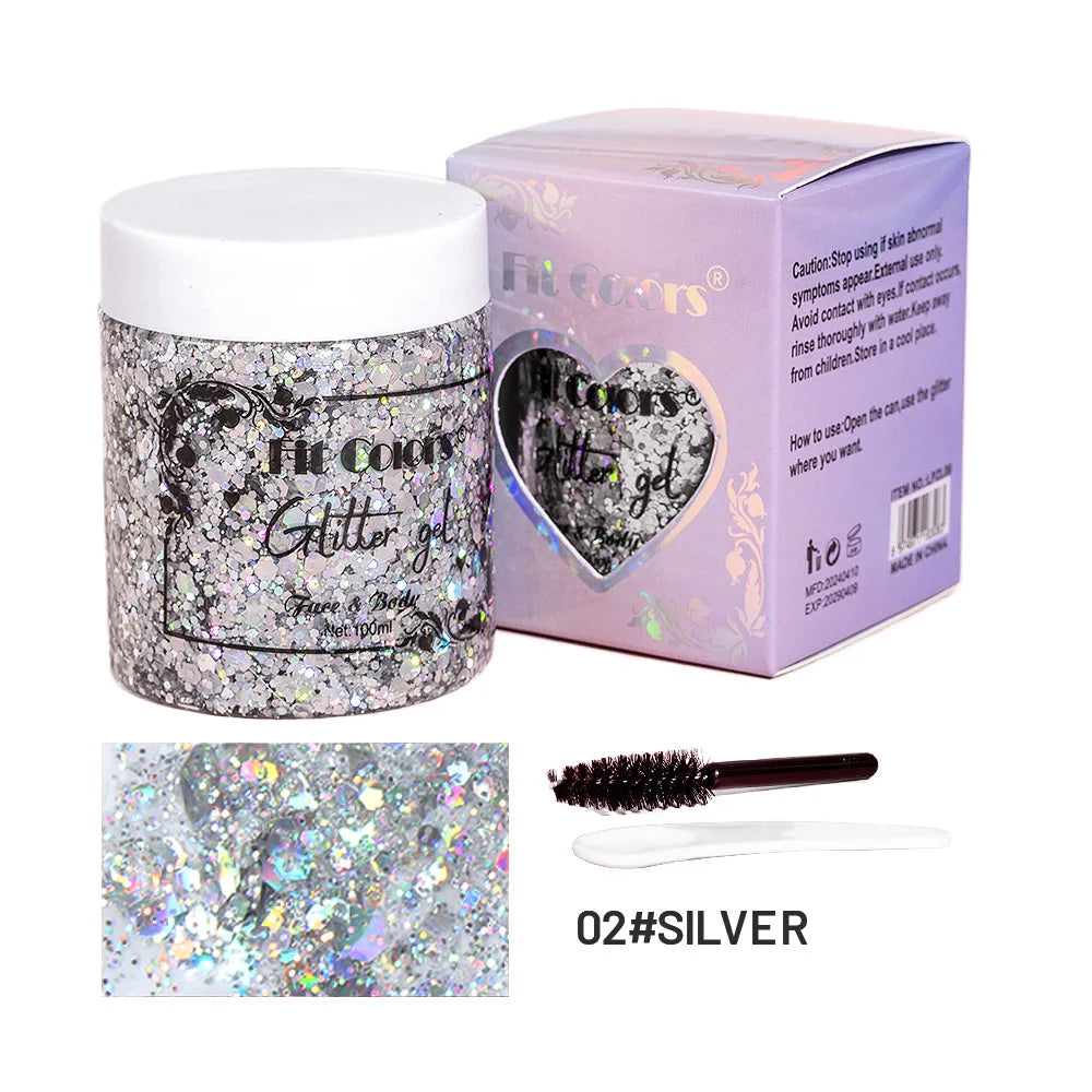 100ml Glitter Gel Eye Shadow Liquid Face Body Large Sequin Gel Multifunctional Colorful Loose Sequins Cream Party Decoration Qme 02