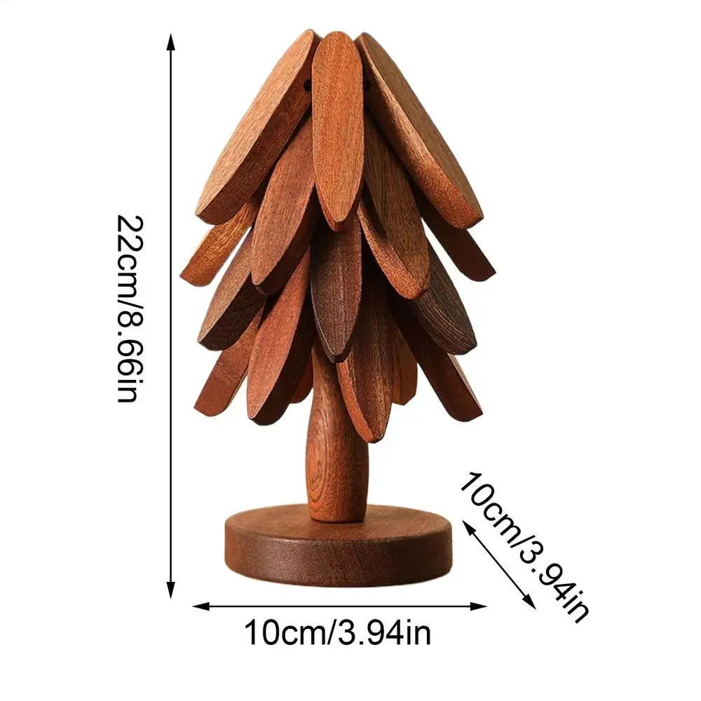 Tree Trivet Wooden Insulation Placemat Non-Slip Cup Coaster Set for Cookware Stove Pan Cup Teapot Hot Dishes Bowl Kitchen Dining Qme Walnut color 4 as picture shows