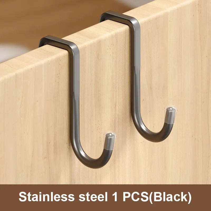 201 Stainless Steel Hook Punching Double S-shape Kitchen Bathroom Qme 201-Black 1pcs