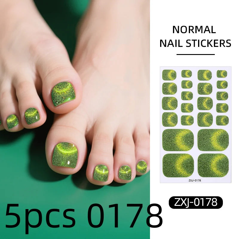 Cat Eye Style Nail Art Stickers Self adhesive Stickers For Toe Nails Full Cover Toenail Polish Stickers DIY Foot Decals Qme 5pcs 0178