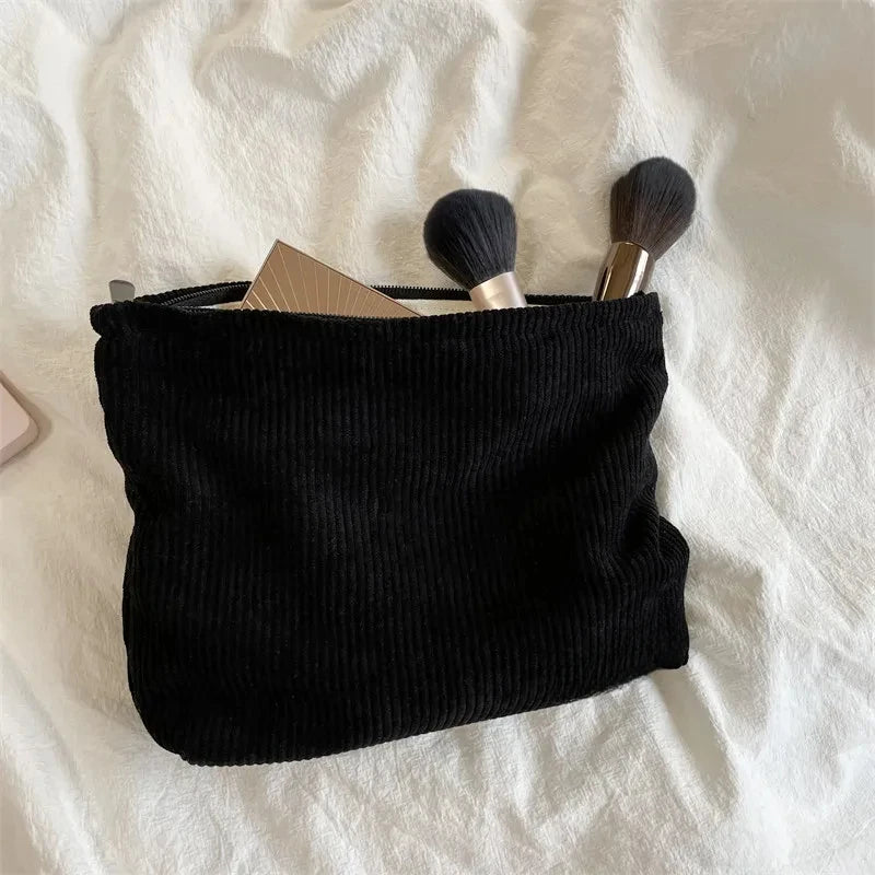 Corduroy Travel Cosmetic Bag Portable Makeup Storage Bag Purses Women Large Capacity Zipper Make Up Organizer Storage Clutch Qme