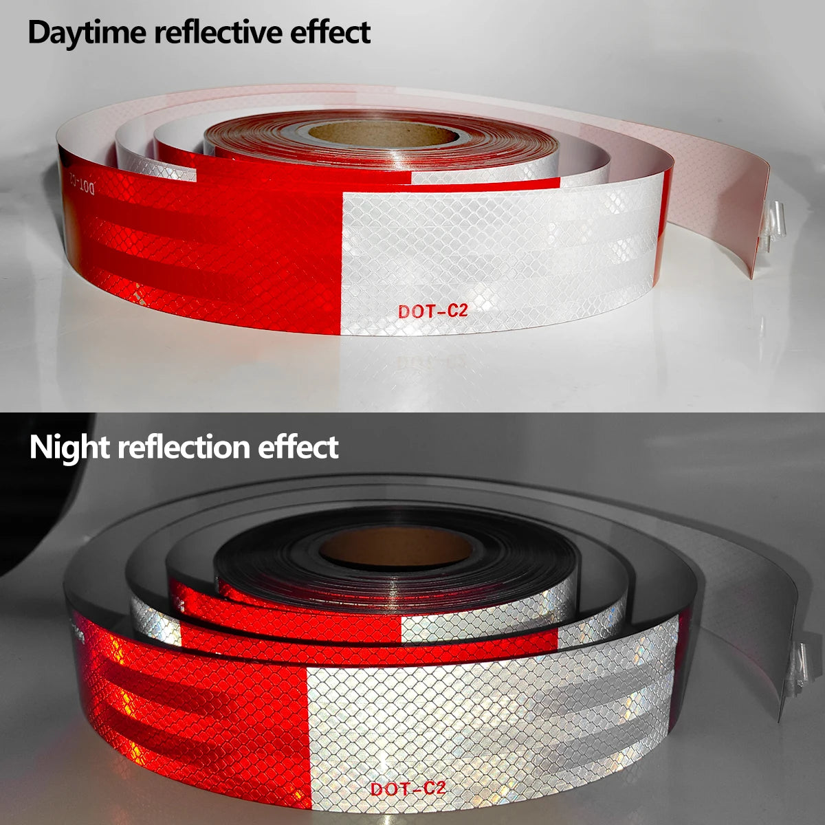 Reflective Safety Tape DOT-C2 PET Material Red & White Waterproof Sunscreen Strong Reflection Warning Tape for Safety Qme
