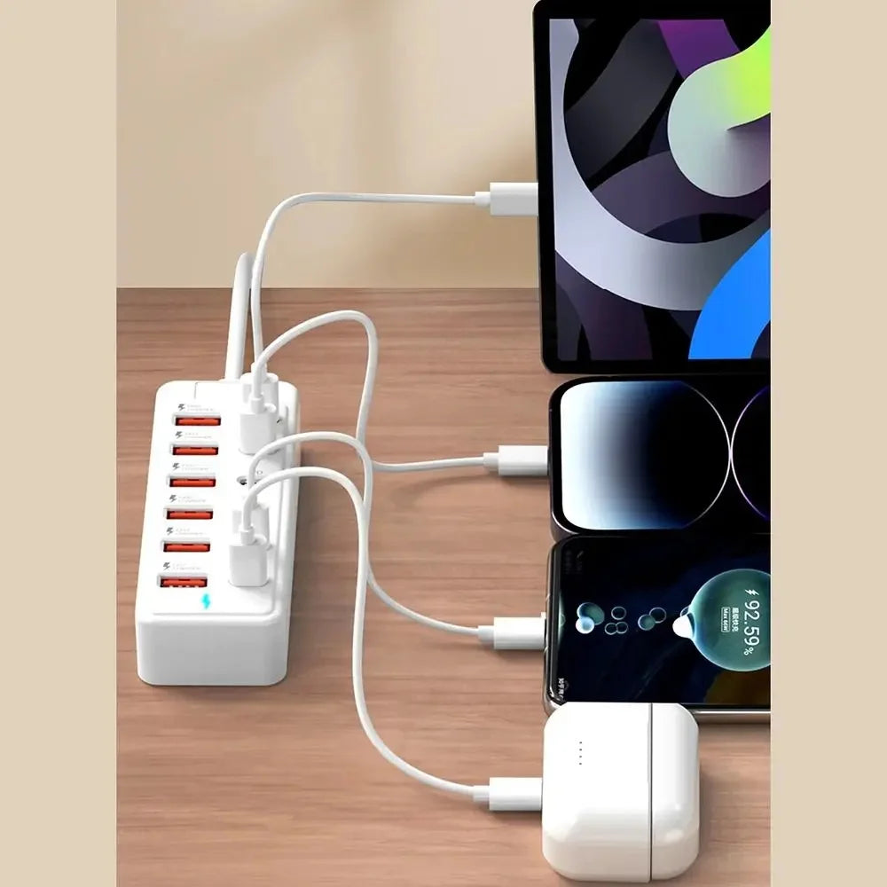 Multi Ports USB Power Strip 12 in 1 Fast Charging Phone Charger Station USB Type C Electrical Socket Adapter USB C HUB Charger Qme