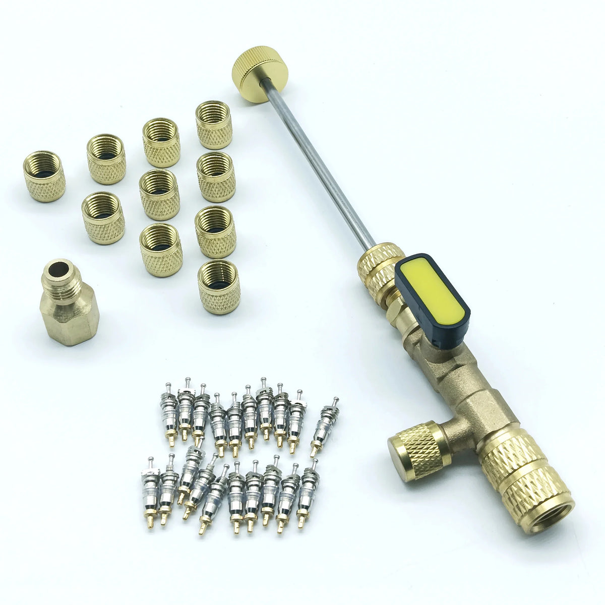 Valve Core Remover Installer Tool, R410A R22 AC Schrader Valve Core Remover, Dual Size 1/4" & 5/16" Port HVAC Valve Core Removal Qme 32pcs