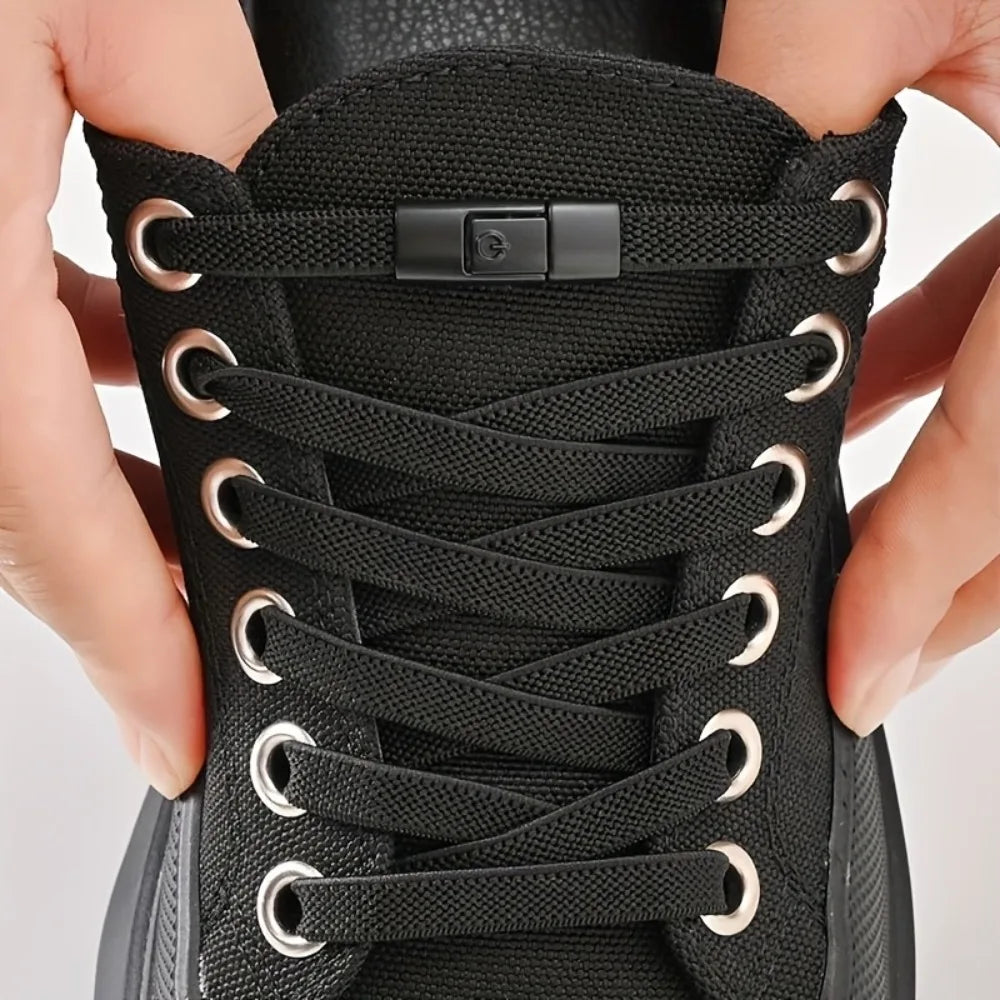 Lazy No-Tie Elastic Flat Shoelaces,Quick Press Metal Lock Buckles,Easy Install Shoelace Replacement For Children Elders Qme