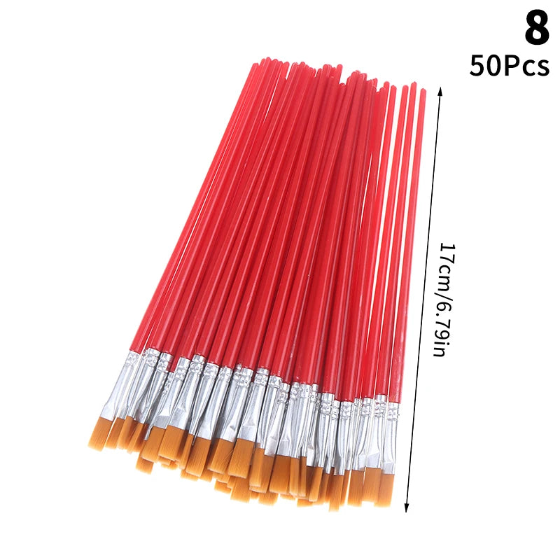 Painting Brushes Art Round Flat Hair Nylon Paint Brush Oil Acrylic Qme 8