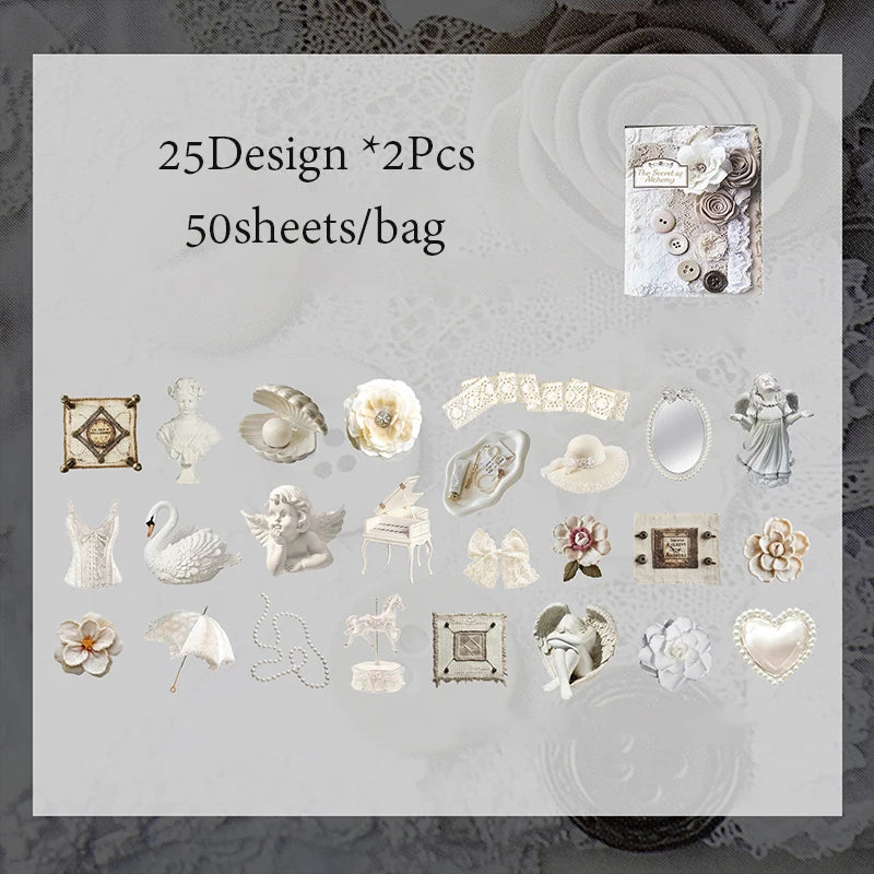 50 Sheets/Bag Vintage Retro Steampunk Birds Stickers Pack DIY Scrapbooking Journal Decals for Phone Case Notebook Decoration Qme 3