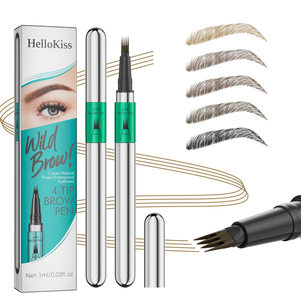 Hellokiss Waterproof Eyebrow Pen, Microblading Eyebrow Pencil With 4 Split Head, Natural Looking Brows Makeup ( 5 Colors) Qme