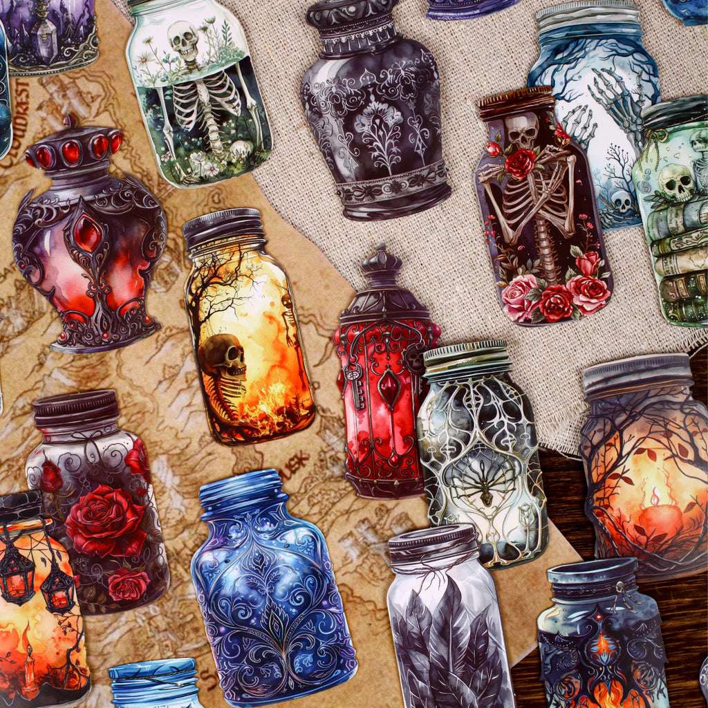 8 Sheets Magic Bottle Theme Stickers for DIY Scrapbooking Guitar Phone Case Notebook Decoration Craft Art Supplies Qme