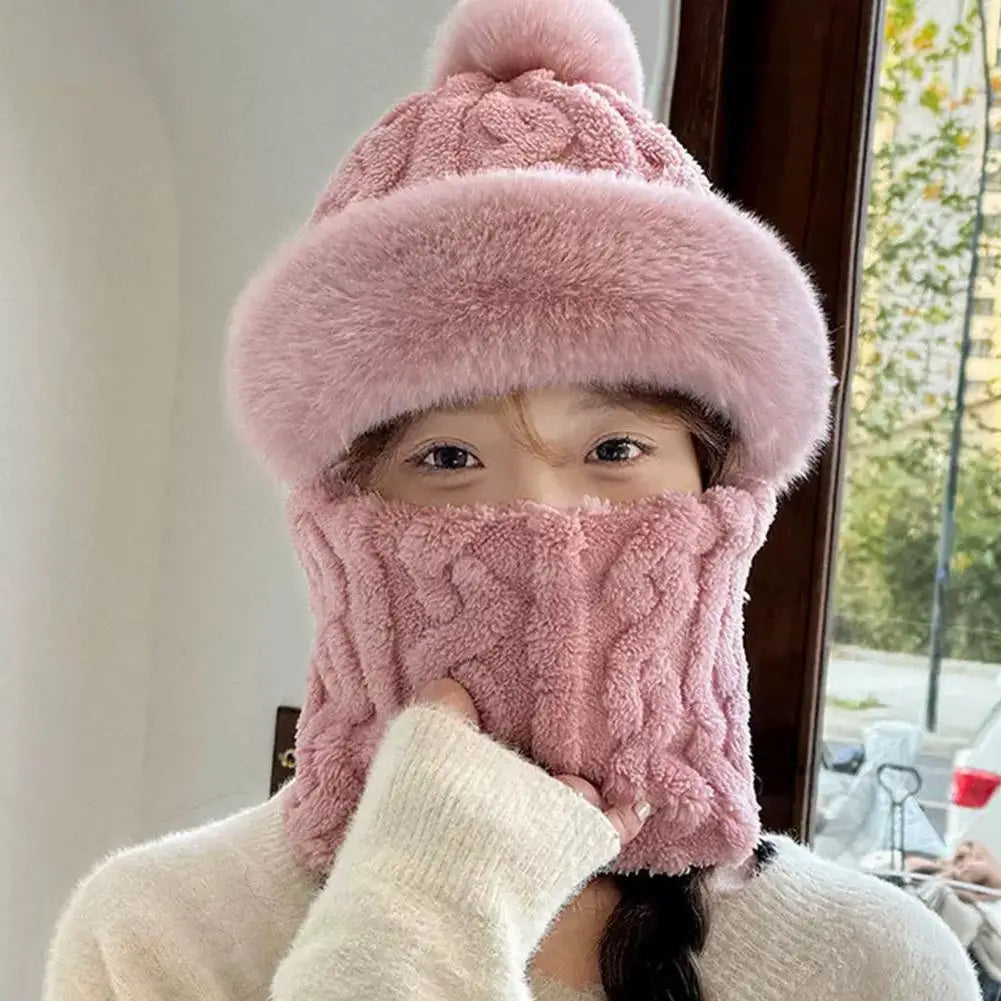 Women's Autumn Winter Thickened Scarf Mask Integrated Ear Protection Windproof Hat Parent-Child Children's Warm Head Cover Cap Qme