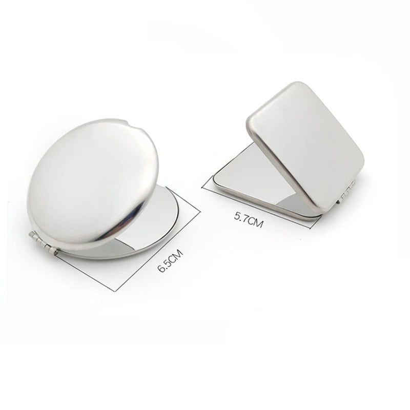 Portable Women Stainless Steel Makeup Mirror Hand Pocket Folded-side Qme