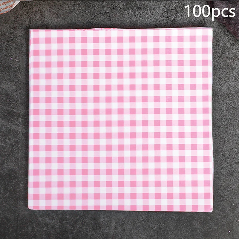 100Pcs Greaseproof Paper Liners Sandwich Wrapping Paper 7 Colors Wax Paper Sheets For BBQ Picnic Festival Party Fast Food Qme pink 100pcs
