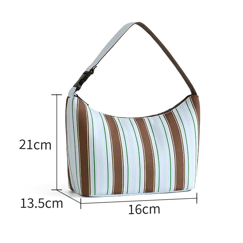 A Handheld Crossbody Striped Cooler Lunch Box Bag Lightweight Waterproof Reusable Bento Bag Outdoor Travel Picnic Food Carrier Qme Blue Stripe