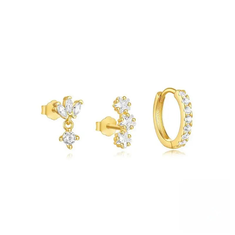 3PCS Fashion Cute Zircon Flower Ear Stud For Women Fashion 18K Gold Plated Star Ear Stud Earring Piercing Girl Set Jewelry Gift Qme A2