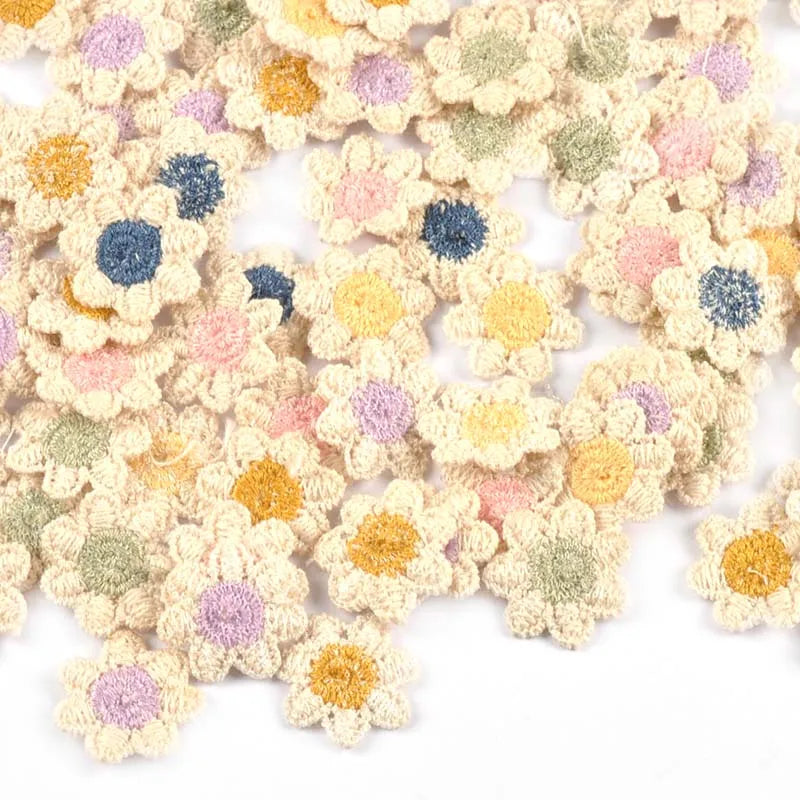 50Pcs 2cm 5color Mini Flower Patches Sewing Accessories Lace Embroidery Garment Appliques For Handmade Material Home Decor c3461 Qme