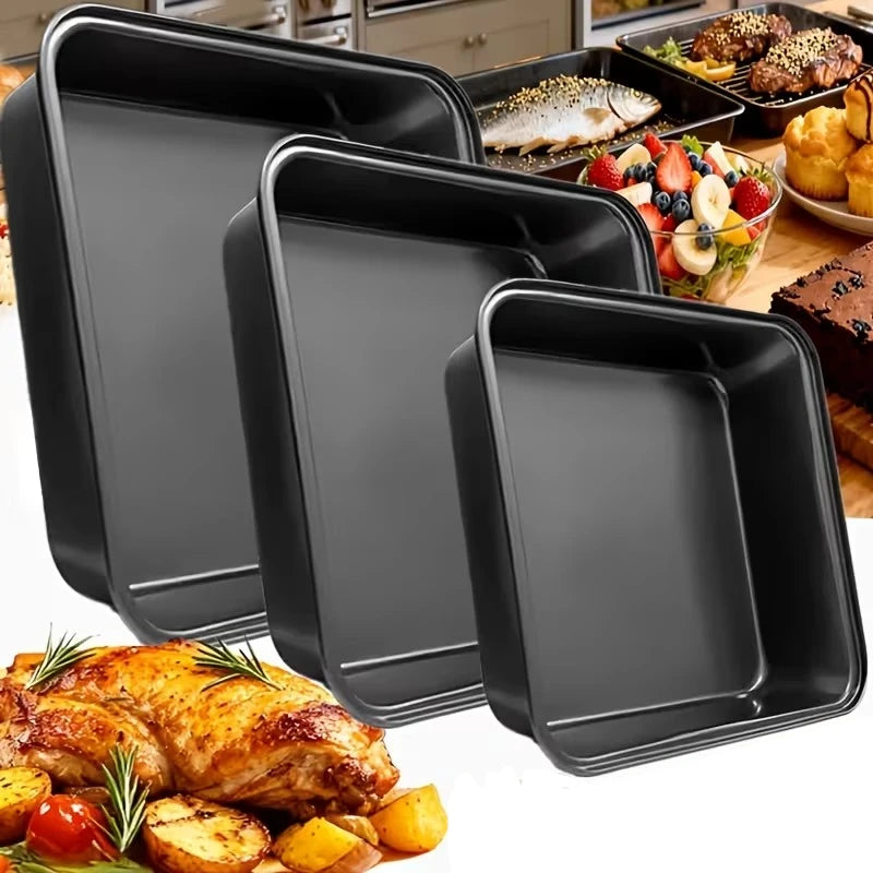Carbon Steel Baking Pan Non-stick Cookie Cake Sheet Bread Pastries Qme