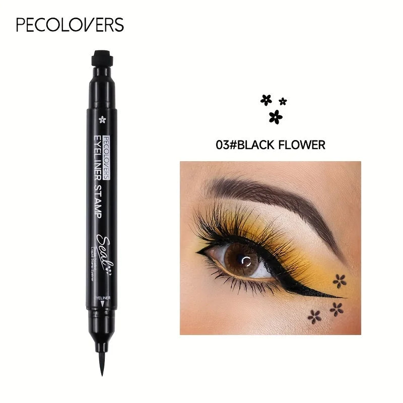 2-in-1 Butterfly & Star Moon Stamp Eyeliner Pen - Long-Lasting, Waterproof Black Liquid Eye Liner Pencil for Flawless Makeup Qme 03