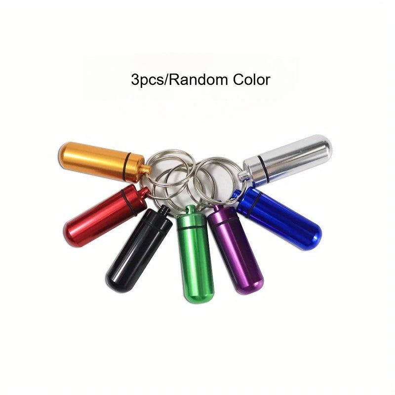 Mini Aluminum Waterproof Pill Box Keychain Portable Medicine Container for Outdoor Travel Emergency Storage Qme 3pcs